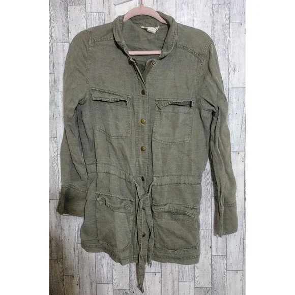 C&C California Linen Blend Cargo Jacket Full Zip Pockets Size Medium - Picture 1 of 4